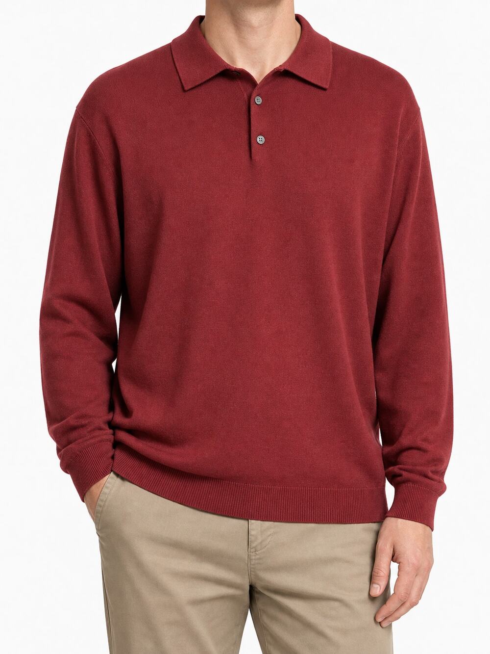 Paul Fredrick Men's Red Silk Cashmere Polo Long Sleeve Sweater XXL Business